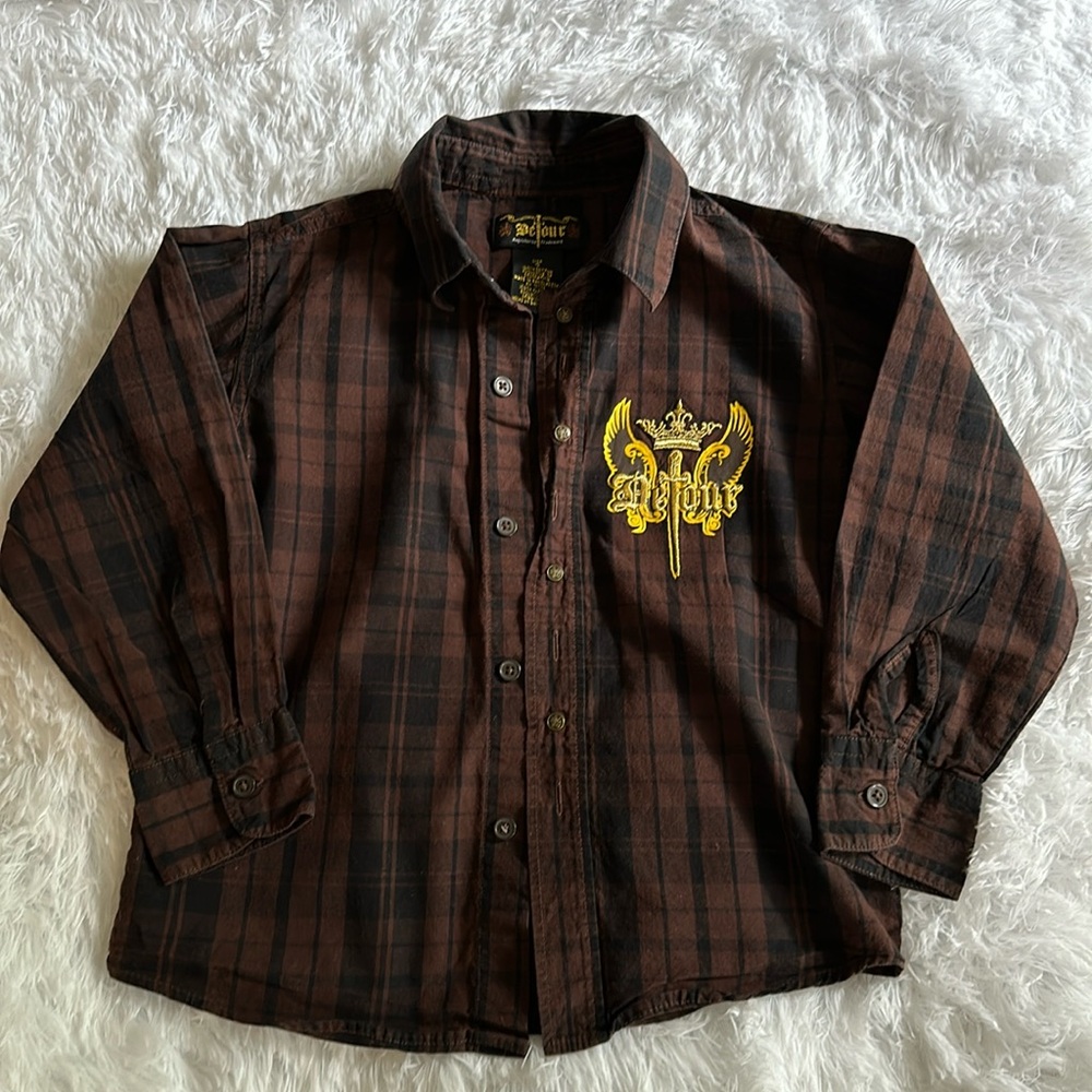 🎮 Detour Boys Brown and Black Button Down Shirt 5T